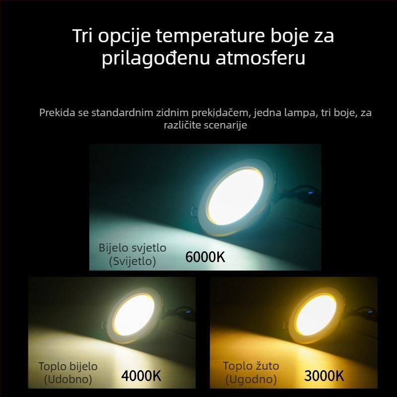 Carpell LED trobojno podesiva ugrađena svjetiljka za dnevni boravak, 5W/7W/7.5W, aluminijsko kućište, 4000K, CRI 90+, skrivena instalacija