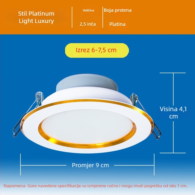 Carpell LED trobojno podesiva ugrađena svjetiljka za dnevni boravak, 5W/7W/7.5W, aluminijsko kućište, 4000K, CRI 90+, skrivena instalacija