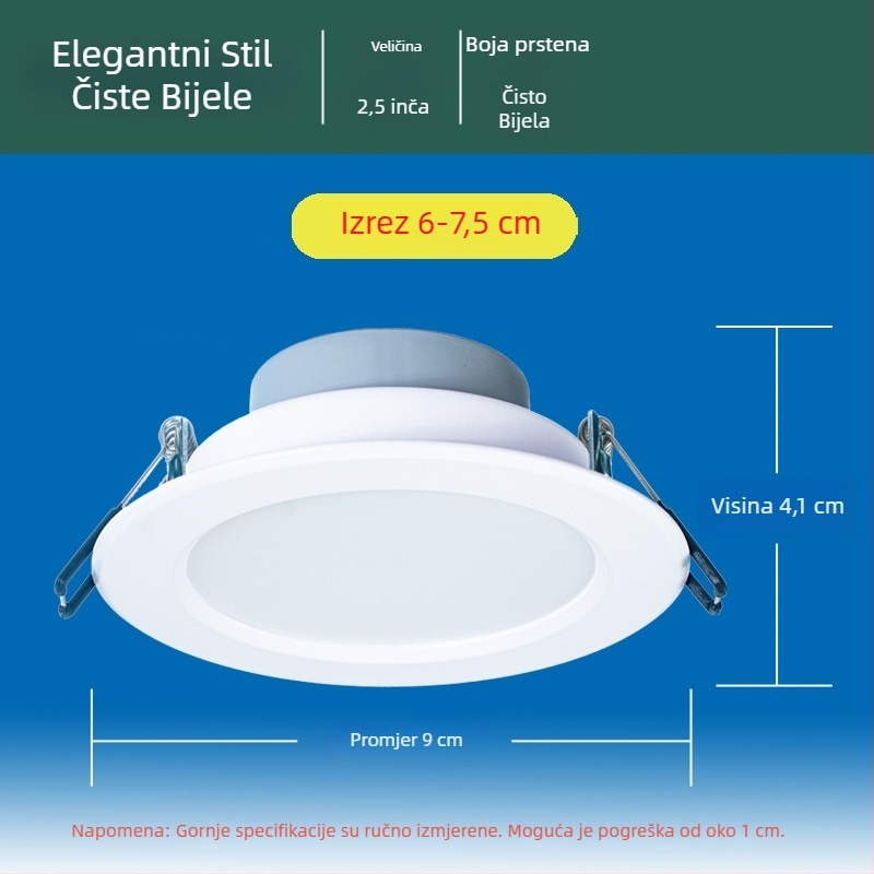 Carpell LED trobojno podesiva ugrađena svjetiljka za dnevni boravak, 5W/7W/7.5W, aluminijsko kućište, 4000K, CRI 90+, skrivena instalacija