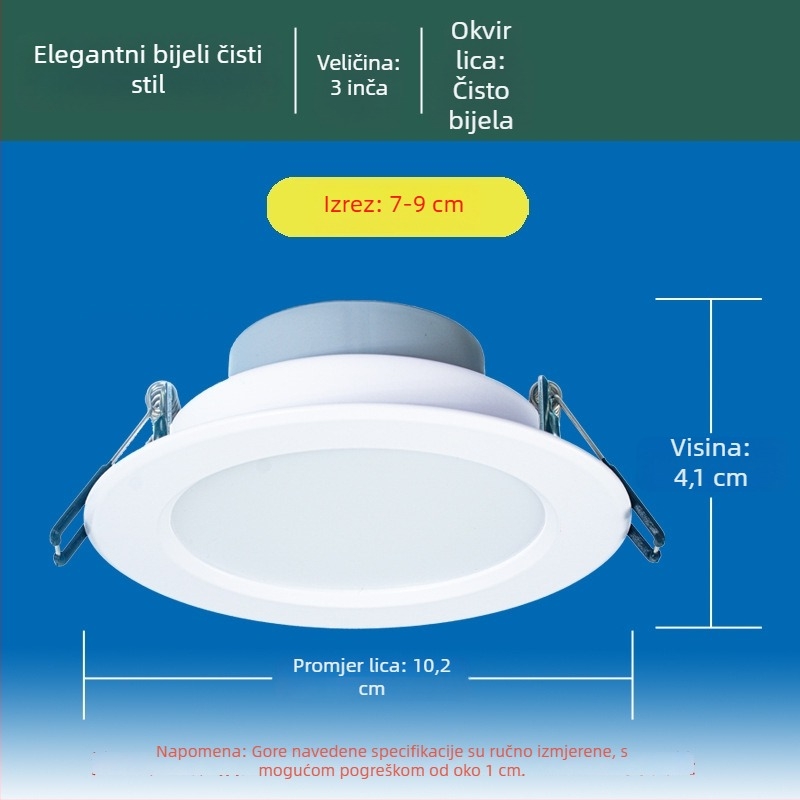 Carpell LED trobojno podesiva ugrađena svjetiljka za dnevni boravak, 5W/7W/7.5W, aluminijsko kućište, 4000K, CRI 90+, skrivena instalacija