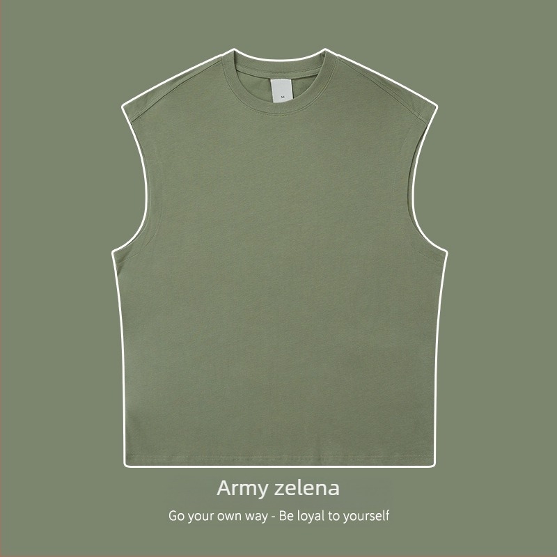 MQFuShi muški bezruk majica od pamuka, 32S dvostruko pređene niti, 270 g, teška, slobodan kroj, sportski stil