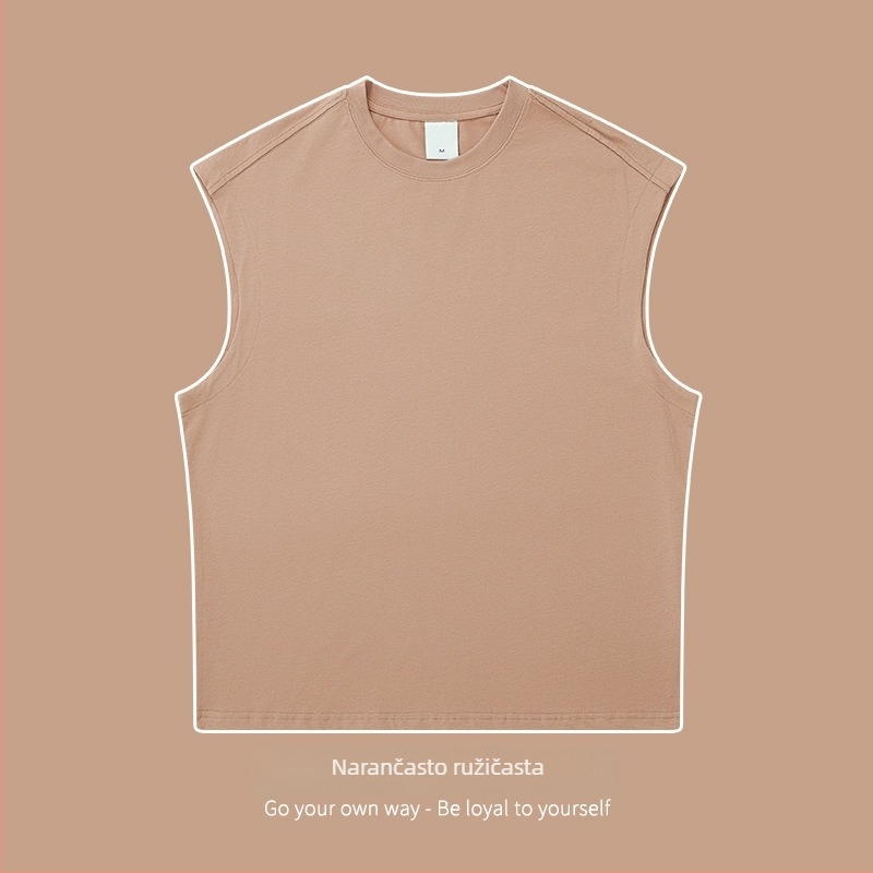 MQFuShi muški bezruk majica od pamuka, 32S dvostruko pređene niti, 270 g, teška, slobodan kroj, sportski stil