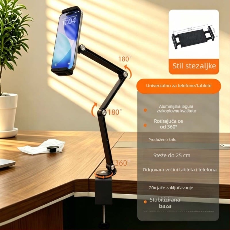 Držač za mobitel od aluminijske legure s magnetom, nosač za tablet, višenamjenski cantilever-stalak, sklopiv i pogodan za skladištenje, rotacija 360°