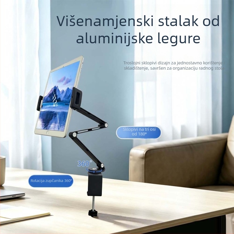 Držač za mobitel od aluminijske legure s magnetom, nosač za tablet, višenamjenski cantilever-stalak, sklopiv i pogodan za skladištenje, rotacija 360°