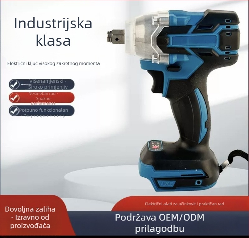 Bežični električni udarni odvijač visokog momenta, litij‑ionska baterija, punjiva, višenamjenski set, Model 1