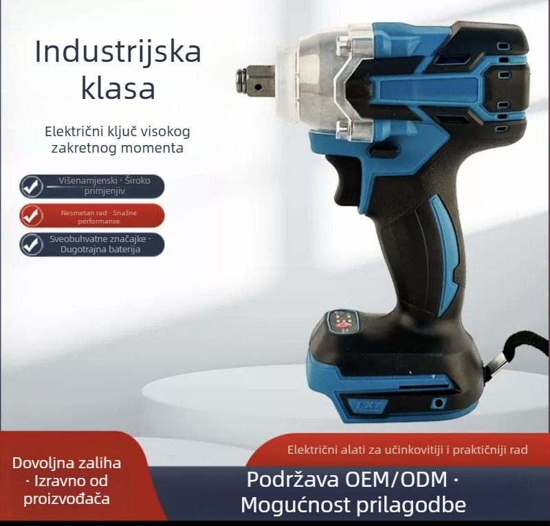 Bežični električni udarni odvijač visokog momenta, litij‑ionska baterija, punjiva, višenamjenski set, Model 1