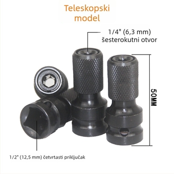 East and Električni odvijač s teleskopskim elastičnim kućištem za konverziju, hex konverter, 1/2" pogon, 1/4" hex alat