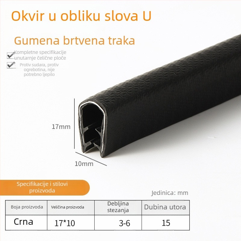 U-oblik traka od nitrilne gume za zaštitu rubova metalnih okvira od lima