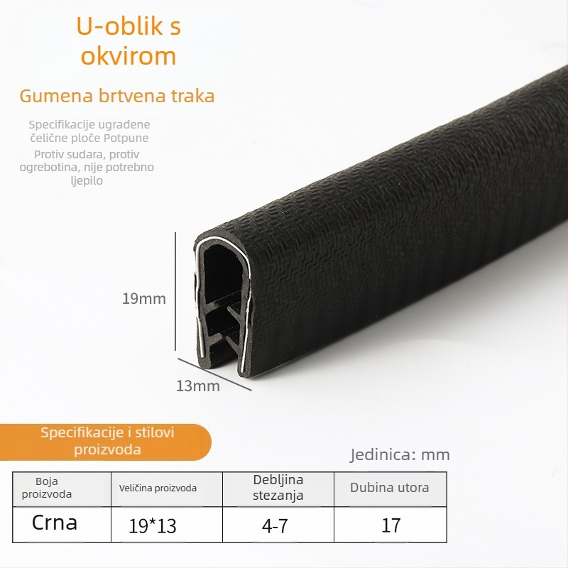 U-oblik traka od nitrilne gume za zaštitu rubova metalnih okvira od lima