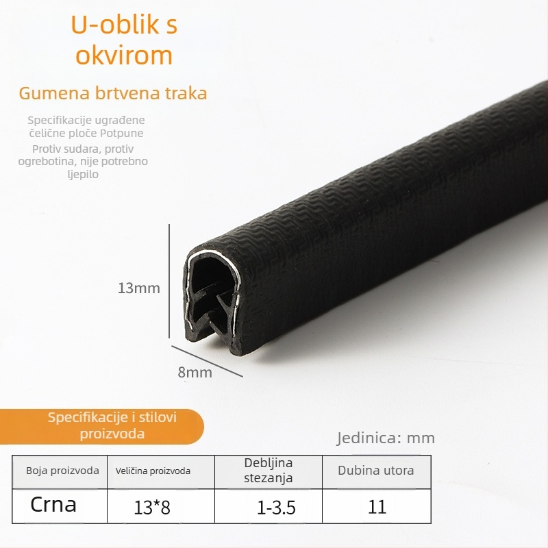 U-oblik traka od nitrilne gume za zaštitu rubova metalnih okvira od lima