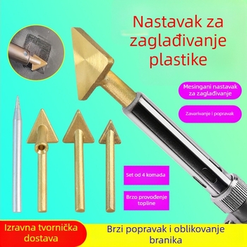 Alat za plastično zavarivanje s trokutastom glavom za izravnavanje i bakrenim vrhom s otvorom, za zagrijavanje i glađenje šipki za zavarivanje — popravak automobinskog branka