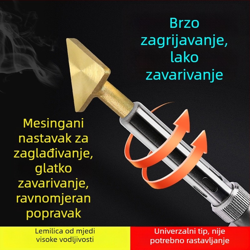 Alat za plastično zavarivanje s trokutastom glavom za izravnavanje i bakrenim vrhom s otvorom, za zagrijavanje i glađenje šipki za zavarivanje — popravak automobinskog branka