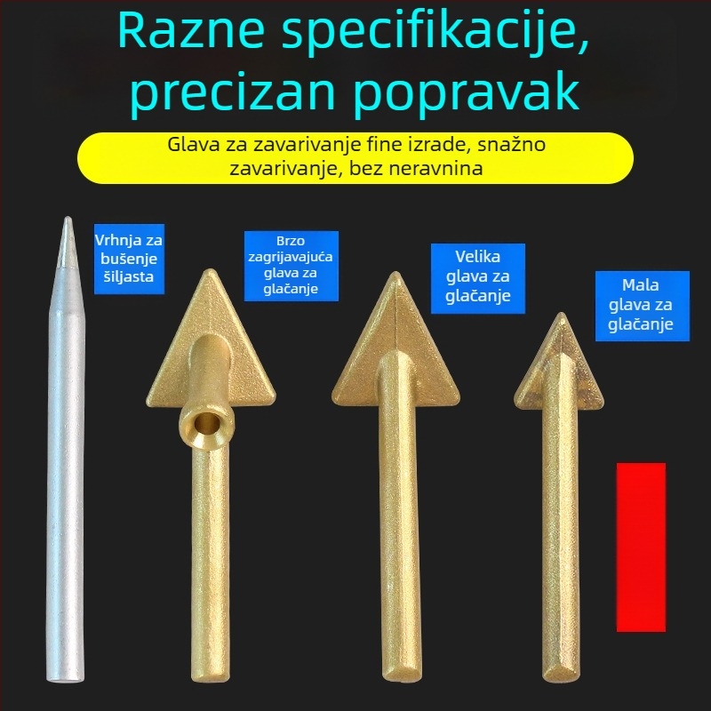 Alat za plastično zavarivanje s trokutastom glavom za izravnavanje i bakrenim vrhom s otvorom, za zagrijavanje i glađenje šipki za zavarivanje — popravak automobinskog branka