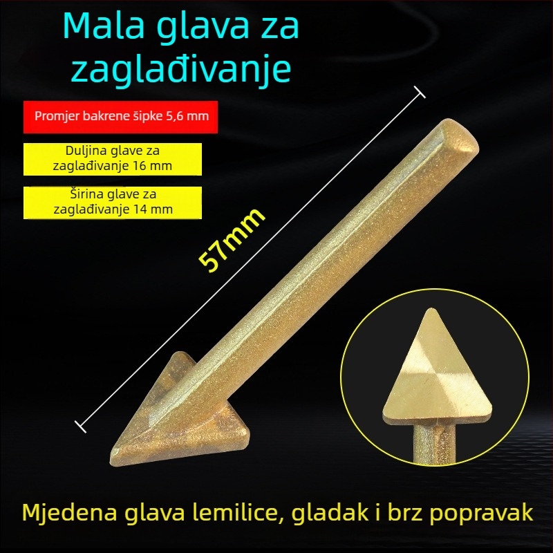 Alat za plastično zavarivanje s trokutastom glavom za izravnavanje i bakrenim vrhom s otvorom, za zagrijavanje i glađenje šipki za zavarivanje — popravak automobinskog branka