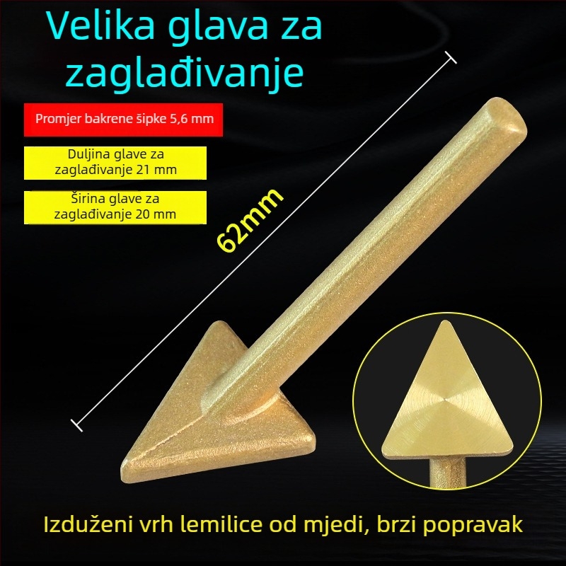 Alat za plastično zavarivanje s trokutastom glavom za izravnavanje i bakrenim vrhom s otvorom, za zagrijavanje i glađenje šipki za zavarivanje — popravak automobinskog branka