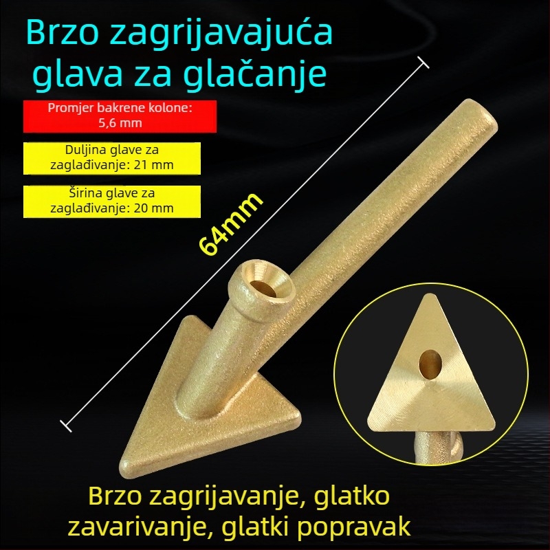 Alat za plastično zavarivanje s trokutastom glavom za izravnavanje i bakrenim vrhom s otvorom, za zagrijavanje i glađenje šipki za zavarivanje — popravak automobinskog branka