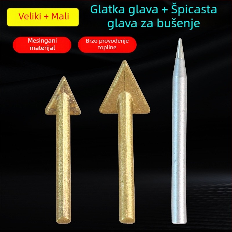 Alat za plastično zavarivanje s trokutastom glavom za izravnavanje i bakrenim vrhom s otvorom, za zagrijavanje i glađenje šipki za zavarivanje — popravak automobinskog branka