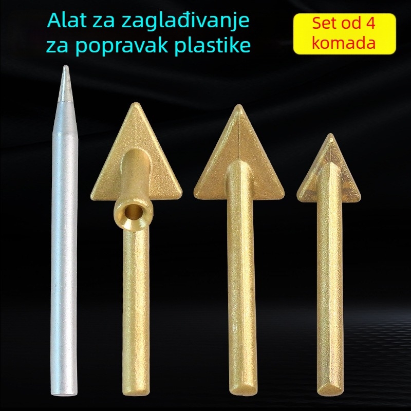 Alat za plastično zavarivanje s trokutastom glavom za izravnavanje i bakrenim vrhom s otvorom, za zagrijavanje i glađenje šipki za zavarivanje — popravak automobinskog branka