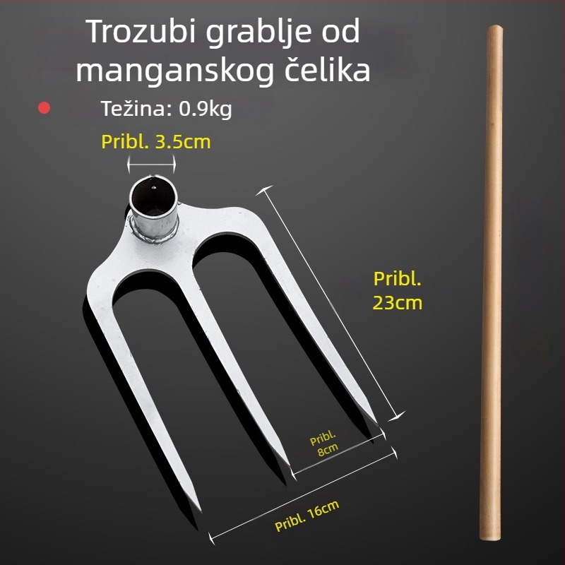 Trozubasti debeli čelični grabljivi alat za poljoprivredu – preokretanje i olakšavanje tla; mangan čelik kopač i vilica