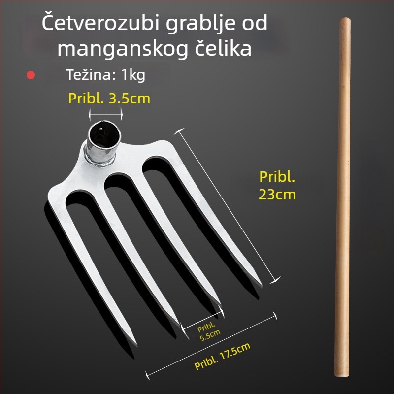 Trozubasti debeli čelični grabljivi alat za poljoprivredu – preokretanje i olakšavanje tla; mangan čelik kopač i vilica