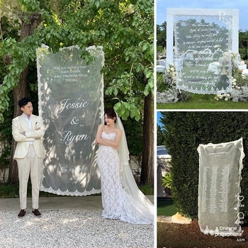 Čipkasta gazena pozadina s natpisom, viseći dobrodošlice znak, rekviziti za fotografiranje zaruka i dekoracija za check-in