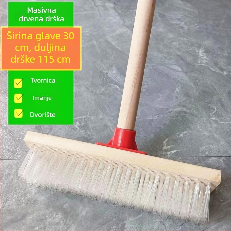 Četka za pod s drvenom drškom, tvrde dlačice, duga ručka, za pločice i beton, uklanjanje kamenca