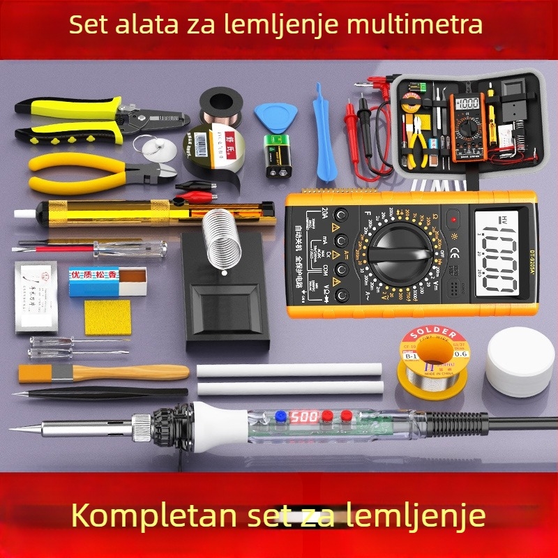 Set multimetra s digitalnim zaslonom i lemilicom s podešavanjem temperaturom za kućnu elektroniku, alatni set s kutijom