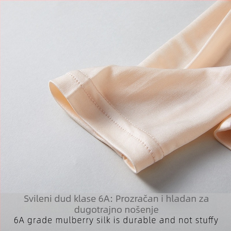 Ženski termalni set od 100% svile Grade 6A, jednobojan, V-izrez, top i hlače od svile