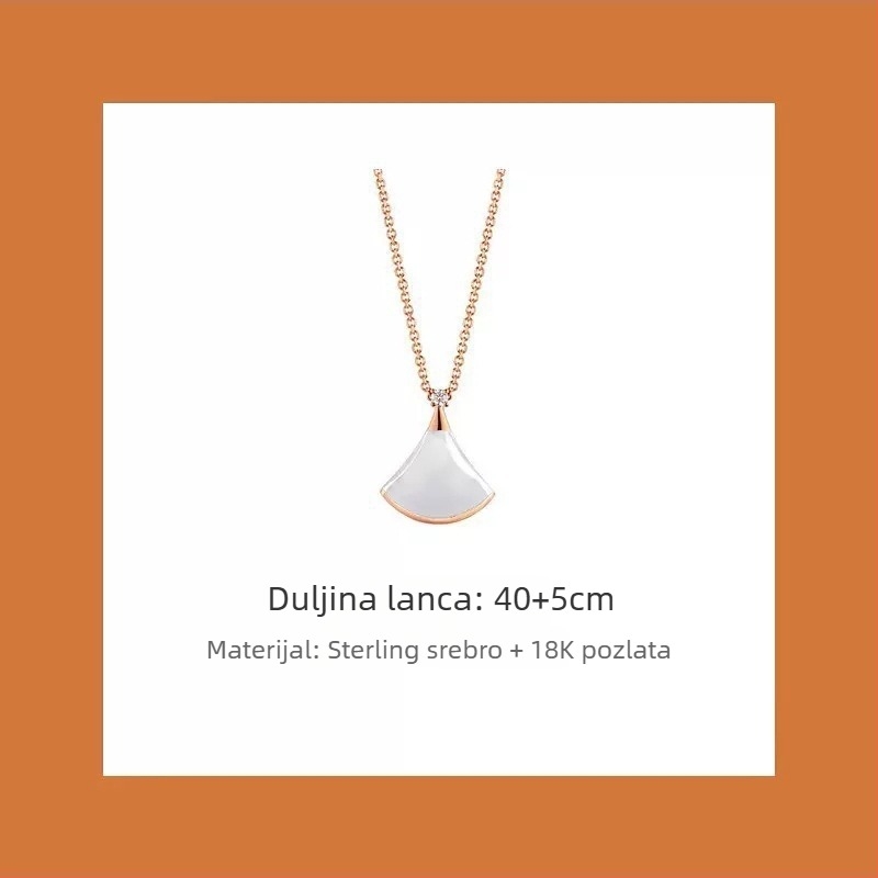 Ženski ogrlica u obliku fanova, VGold premaz, kamenčići, bijeli matični biser i crveni ahat, zmijskog tipa lanac, duljina 41–50 cm