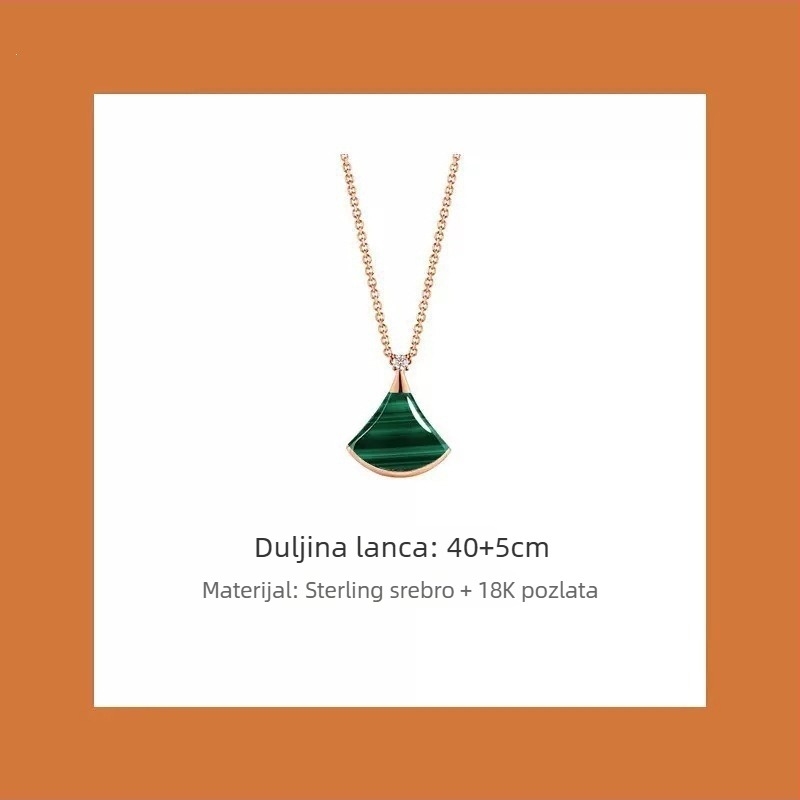 Ženski ogrlica u obliku fanova, VGold premaz, kamenčići, bijeli matični biser i crveni ahat, zmijskog tipa lanac, duljina 41–50 cm