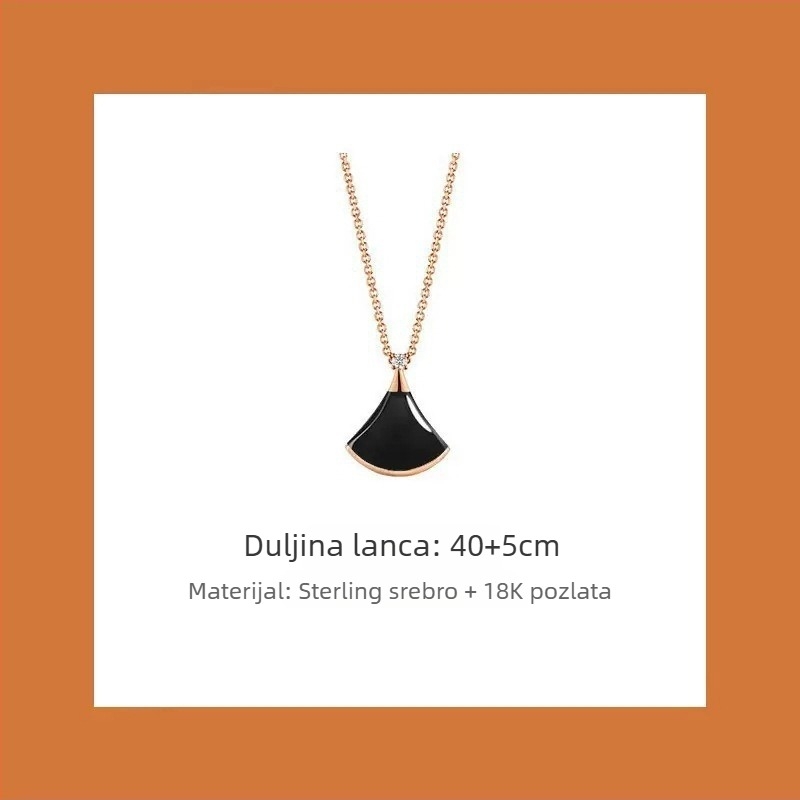 Ženski ogrlica u obliku fanova, VGold premaz, kamenčići, bijeli matični biser i crveni ahat, zmijskog tipa lanac, duljina 41–50 cm