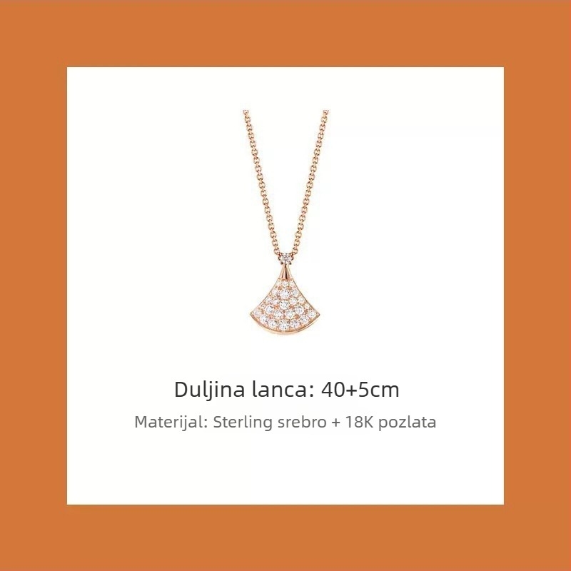Ženski ogrlica u obliku fanova, VGold premaz, kamenčići, bijeli matični biser i crveni ahat, zmijskog tipa lanac, duljina 41–50 cm