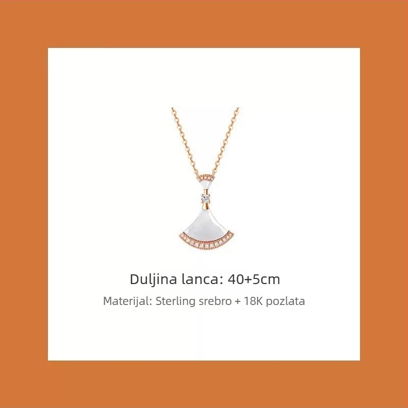 Ženski ogrlica u obliku fanova, VGold premaz, kamenčići, bijeli matični biser i crveni ahat, zmijskog tipa lanac, duljina 41–50 cm