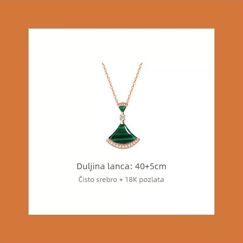 Ženski ogrlica u obliku fanova, VGold premaz, kamenčići, bijeli matični biser i crveni ahat, zmijskog tipa lanac, duljina 41–50 cm