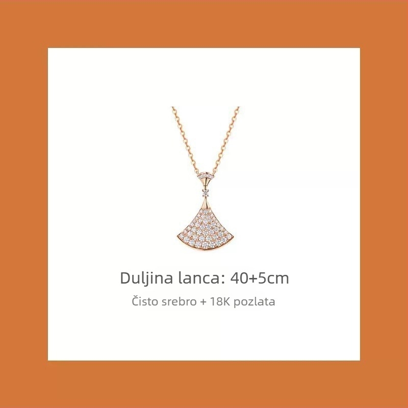 Ženski ogrlica u obliku fanova, VGold premaz, kamenčići, bijeli matični biser i crveni ahat, zmijskog tipa lanac, duljina 41–50 cm