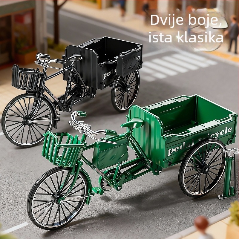 Retro tri-kotač bicikl od legure, ukrasni model, skala 1:10