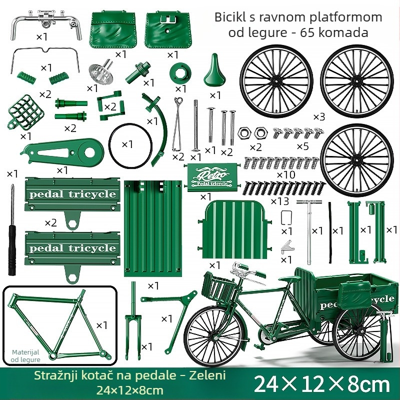 Retro tri-kotač bicikl od legure, ukrasni model, skala 1:10
