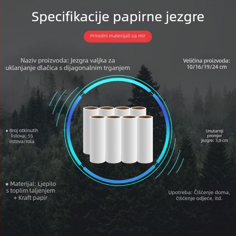 10 cm ljepive papirne role s zamjenjivim jezgrom – nagnuti valjak za prašinu i dlake