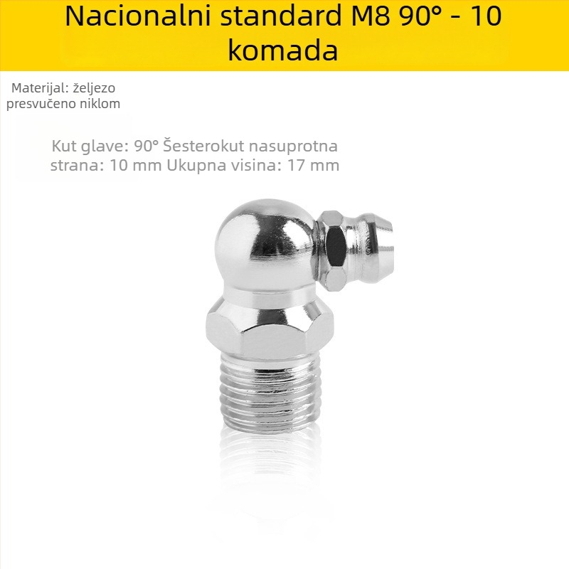 Metalni nastavak za pištolj za podmazivanje, pravokutni nastavak za iskopač, ručni nastavak za podmazivanje M6/M8/M10, komplet dodataka