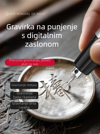 Električna gravirajuća olovka s digitalnim zaslonom, punjiva, za graviranje jaja, drva, kamena, žada i metala.