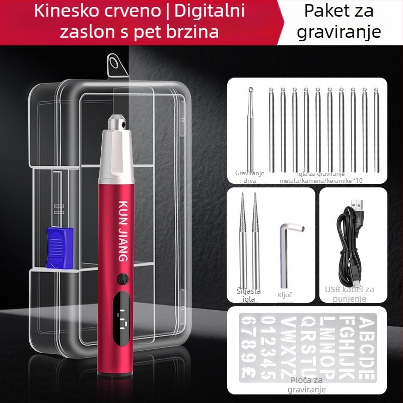 Električna gravirajuća olovka s digitalnim zaslonom, punjiva, za graviranje jaja, drva, kamena, žada i metala.