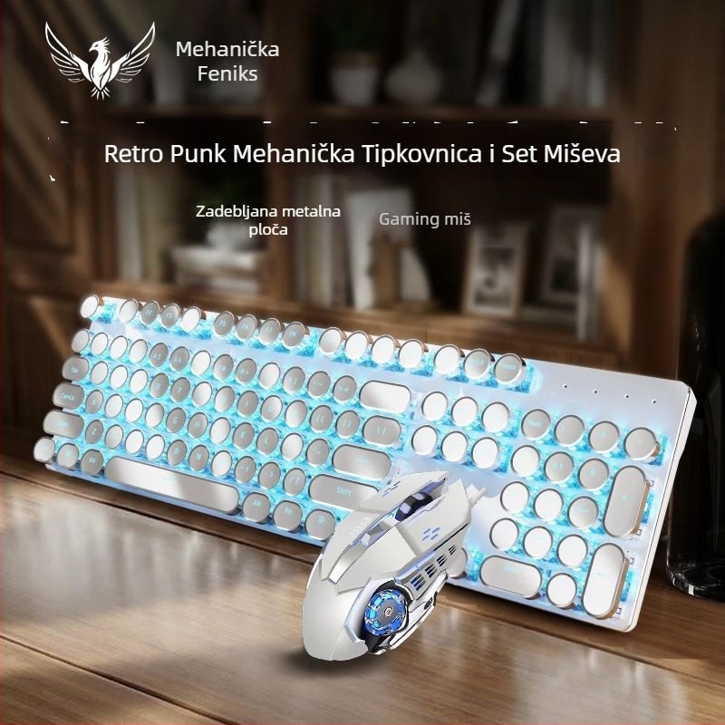 RS6 Žični set mehaničke tipkovnice i miša, plavi i crni prekidači, za gaming i ured