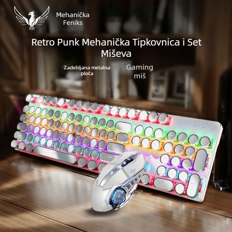 RS6 Žični set mehaničke tipkovnice i miša, plavi i crni prekidači, za gaming i ured