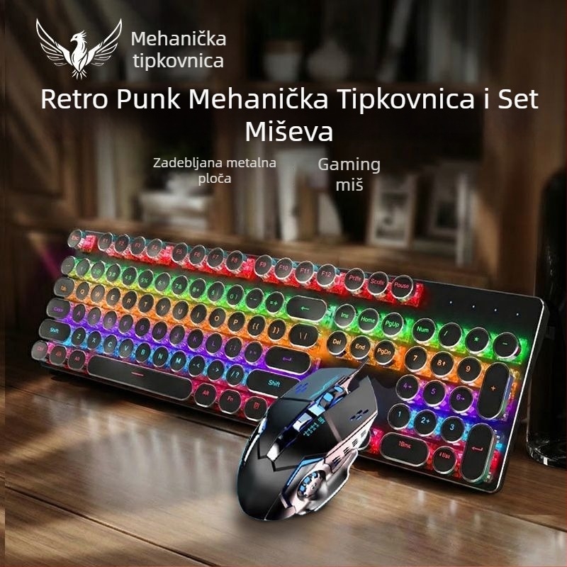 RS6 Žični set mehaničke tipkovnice i miša, plavi i crni prekidači, za gaming i ured
