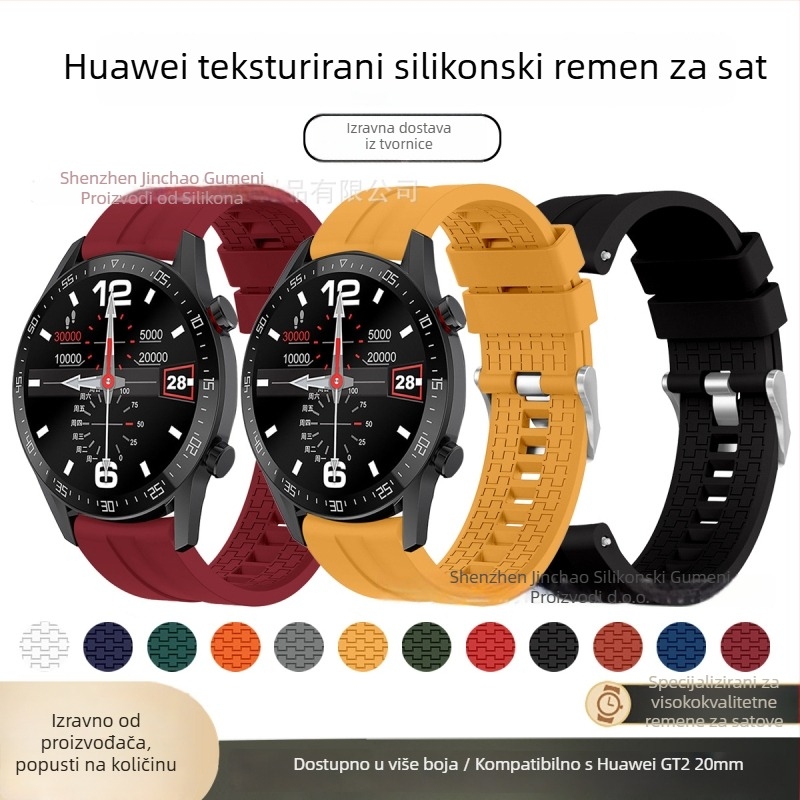 Teksturirani silikonasti remen za Huawei GT2, 20 mm, kompatibilan s Huawei Watch GT3 Pro