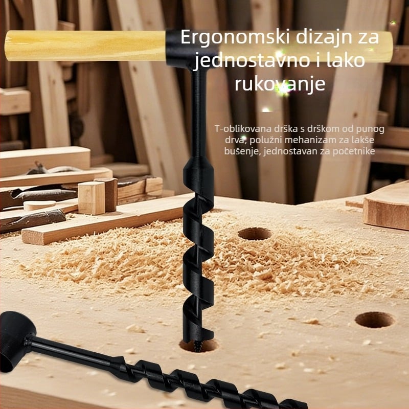 Ručno spiralno bušilico za drvo, produženi spiralni bušil, ultratvrdi vanjski otvorivač rupa, ručni otvarač dubokih rupa