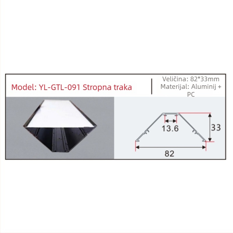 LED kanal od aluminijske legure, trokutasti oblik, U-profil, skriveno linearno osvjetljenje, površinsko montiranje