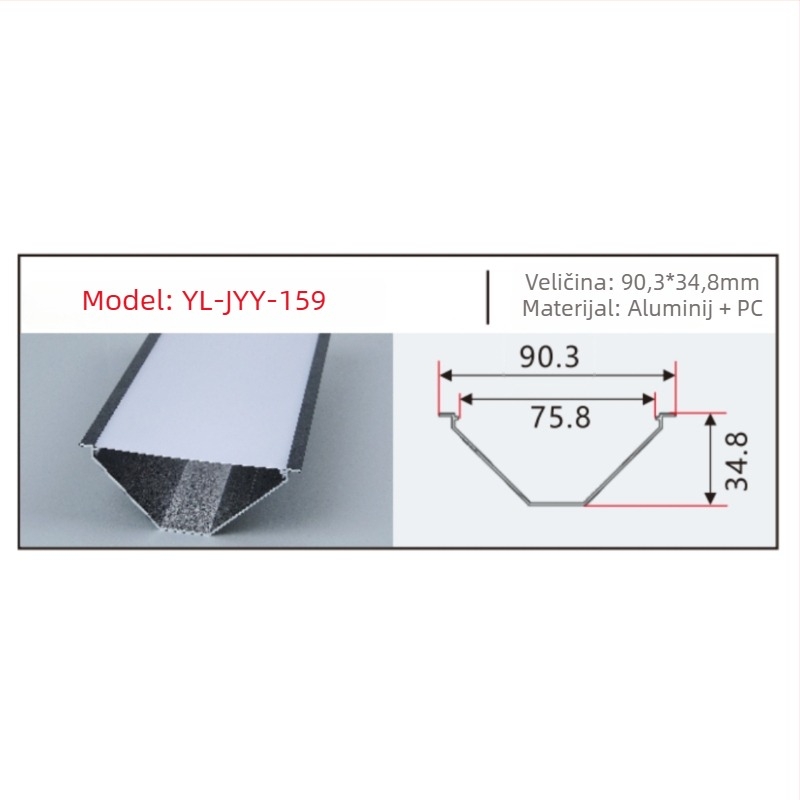 LED kanal od aluminijske legure, trokutasti oblik, U-profil, skriveno linearno osvjetljenje, površinsko montiranje