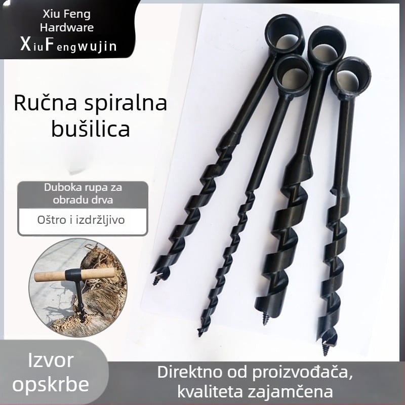 Ručna drvena bušilica za vanjsku upotrebu, ručno uvijajuća spiralna bušilica za preživljavanje u prirodi, višenamjenska bušilica za kružne otvore u vlažnom drvu