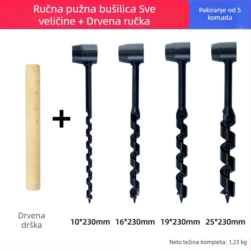 Ručna drvena bušilica za vanjsku upotrebu, ručno uvijajuća spiralna bušilica za preživljavanje u prirodi, višenamjenska bušilica za kružne otvore u vlažnom drvu
